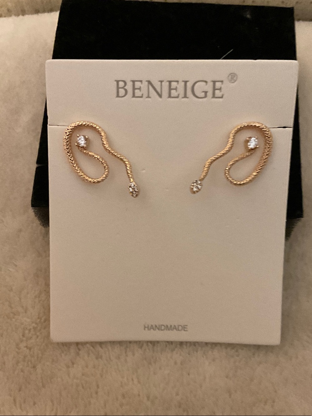 Gold Snake Curve Crystal Stud Earrings